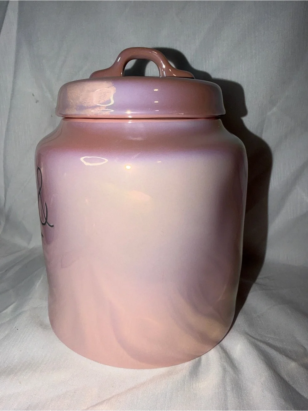 Rae Dunn Pink Iridescent Merry & Bright Canister Cookie Jar Christmas Decor